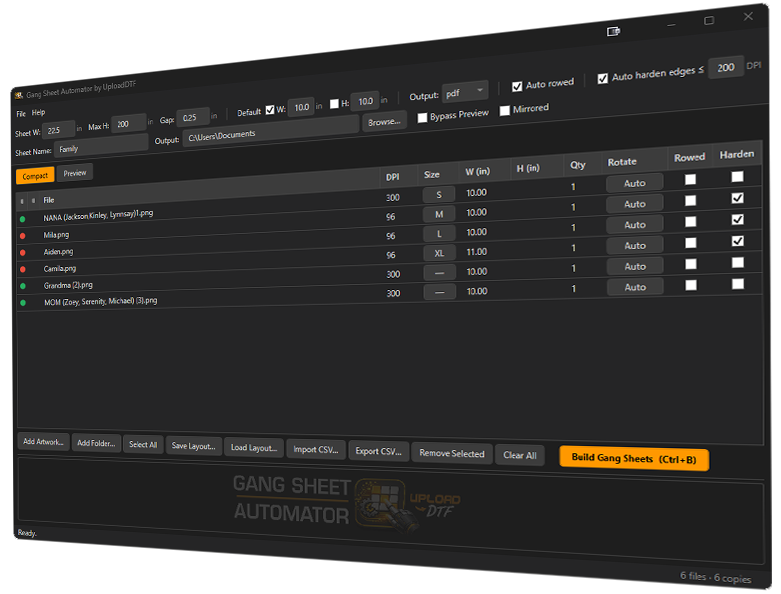 Gang Sheet Automator software — DTF gang sheet builder for direct to film printing by UploadDTF